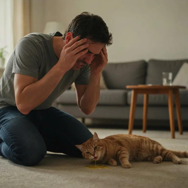 Tutor preocupado ao perceber que seu gato está passando mal