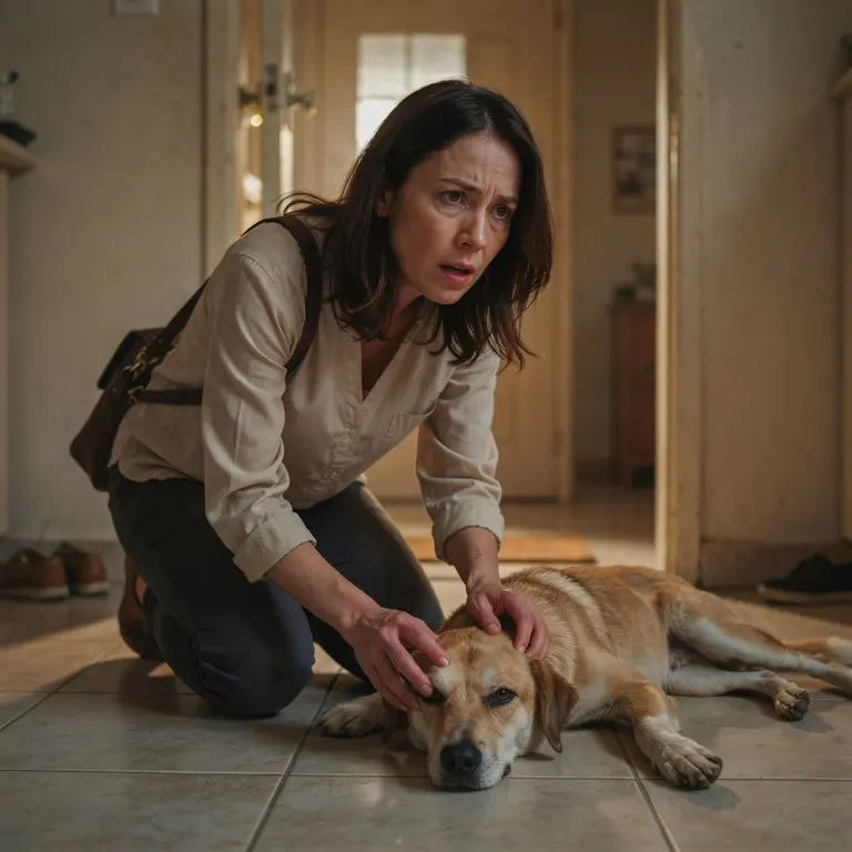 Tutora prestando atenção em seu cachorro que não está bem